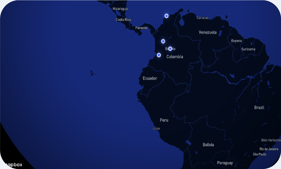 Mapa de cobertura: Colombia, Ecuador y Estados Unidos
